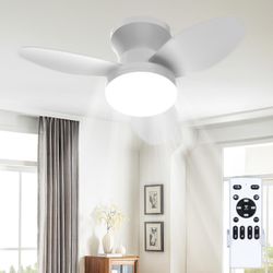 Ceiling Fans With Lights, 24 Inch Low Profile Ceiling Fan With Light And Remote Control, Dimmable, 6 Speeds, 3CCT, Flush Mount, Reversible DC Motor Mo