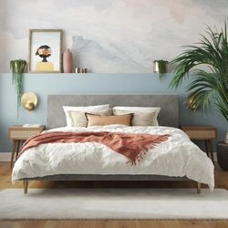*Brand New* Mr Kate Daphne Upholstered Platform Bed Frame, King, Light Gray Velvet