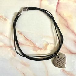 Silver Tone Double Heart Necklace On Black Cord 