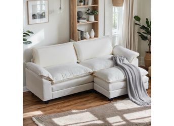 Cream Cloud-Style Sofa with Matching Ottoman