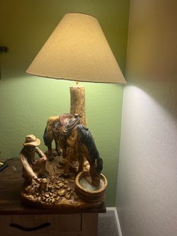 Set of lamps handmade wood horse and cowboy