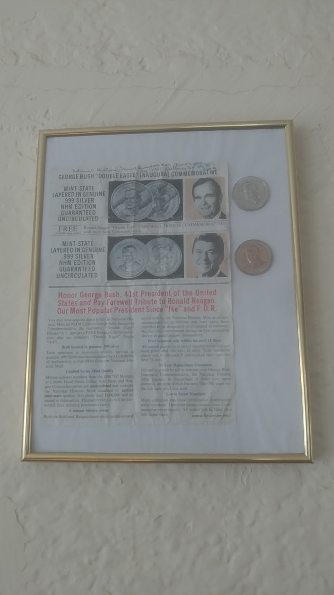 Silver Double Eagle inaugural commemorative coin uncirculated 1988 Bush and 1984 Reagan