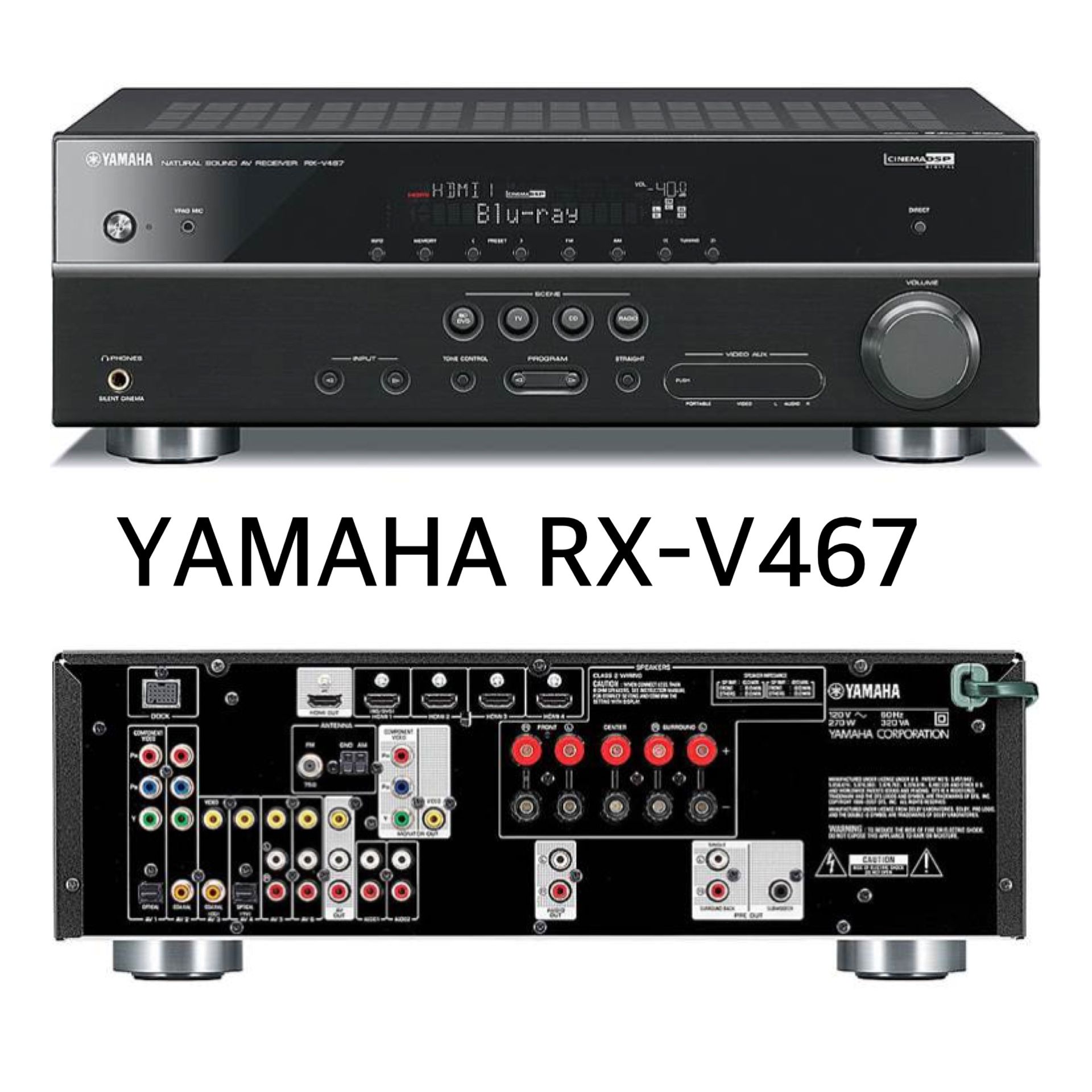 YAMAHA RX-V467 Home Theater Receiver w/ Bluetooth adapter & remote, 3D-ready HDMI switching in Good Condition