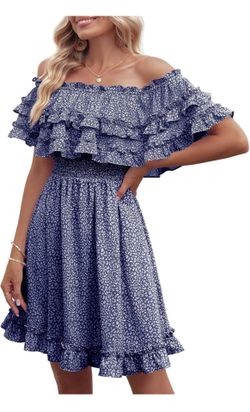 Women’s Floral Print Off-shoulder dress in Navy