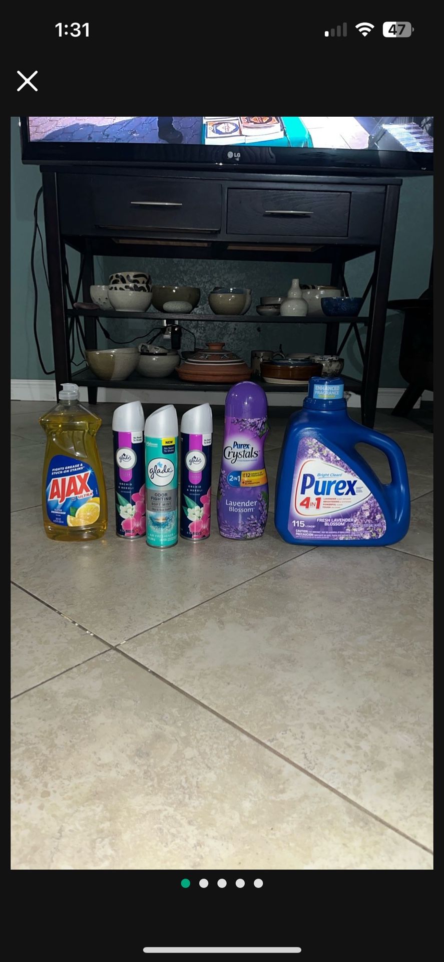 Purex Detergent, Purex Crystals, Glade Spray, Ajax Dish Soap