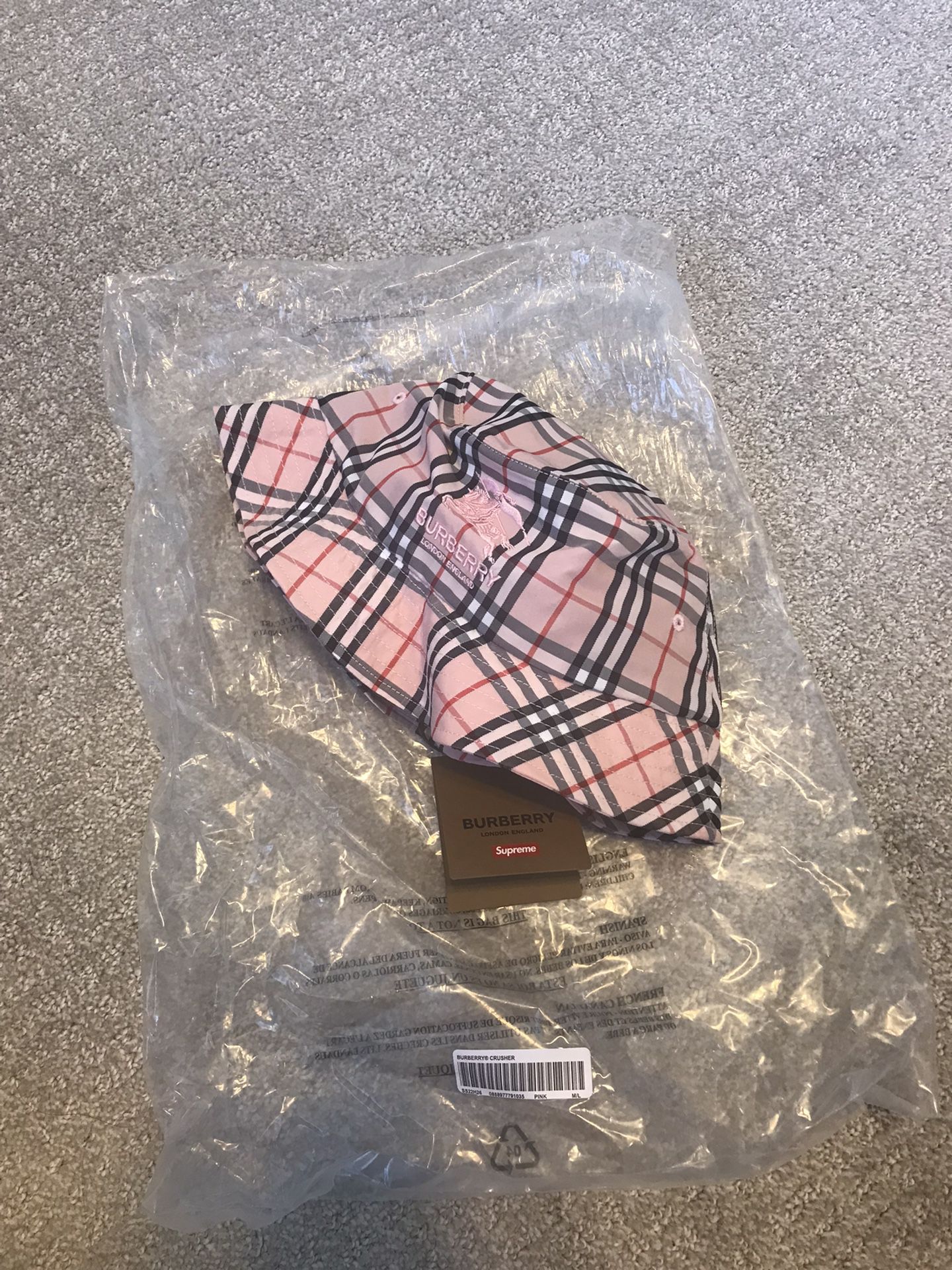 Supreme Burberry Crusher Hat Bucket Pink Size M/L Large In Hand Ships Fast