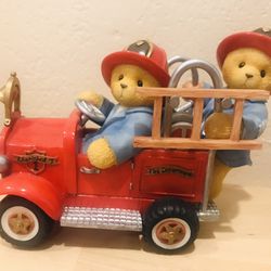 Cherished Teddies #477508 “Dustin & Austin” Ridding in a Fire Engine Figurine