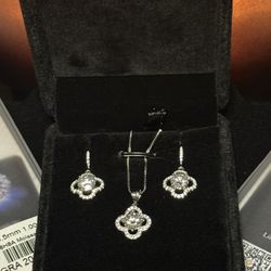 925 Silver And Moissanite Earrings And Necklace Set