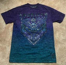 American fighter T shirt purple and blue size M