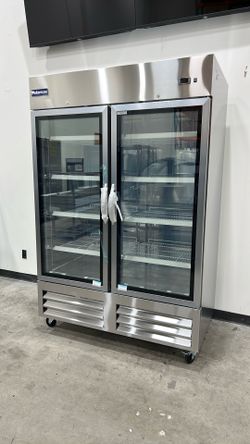 Polarman PLM-54RGS 53 15/16" Reach-In Refrigerator with Double Glass Doors with LED Lighting, Bottom Mount, Stainless Steel, 49 cu. ft.