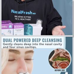 NASALFRESH MD Premium Bundle–Dual Powered Nasal Irrigation System Nasal Rinse and Wash, Sinus Decongestant Relief System, 60 Saline Packets, Case, Rec