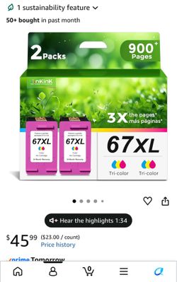 HP compatible 67XL COLOR ink 2 pack