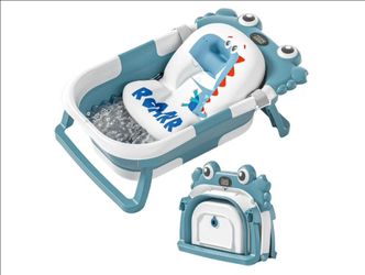 Collapsible Baby Bathtub for Newborns with Thermometer and Soft Floating Cushion Portable and Foldable Travel Baby Bath Tub for Infants to Toddler 0-3