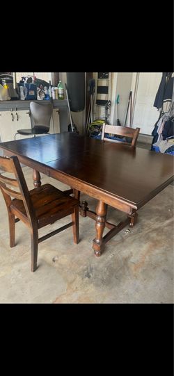 Dark Wood Dining Table with 2 Chairs and Extension Leaf