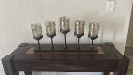 Large metal and glass candle holder