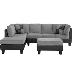 Brand New Grey Microfiber Sectional Couch And Ottoman