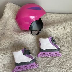American Girl Doll Rollerblades Skates Snowboarding Helmet Lot 