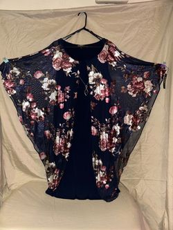 Glamour Nights Women’s Sheer Floral Cape Overlay Dress- NWT