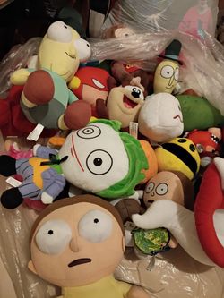 Large Lot of Mixed Character Plush Toys