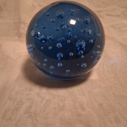 Vintage Blue Art Glass Peprweight