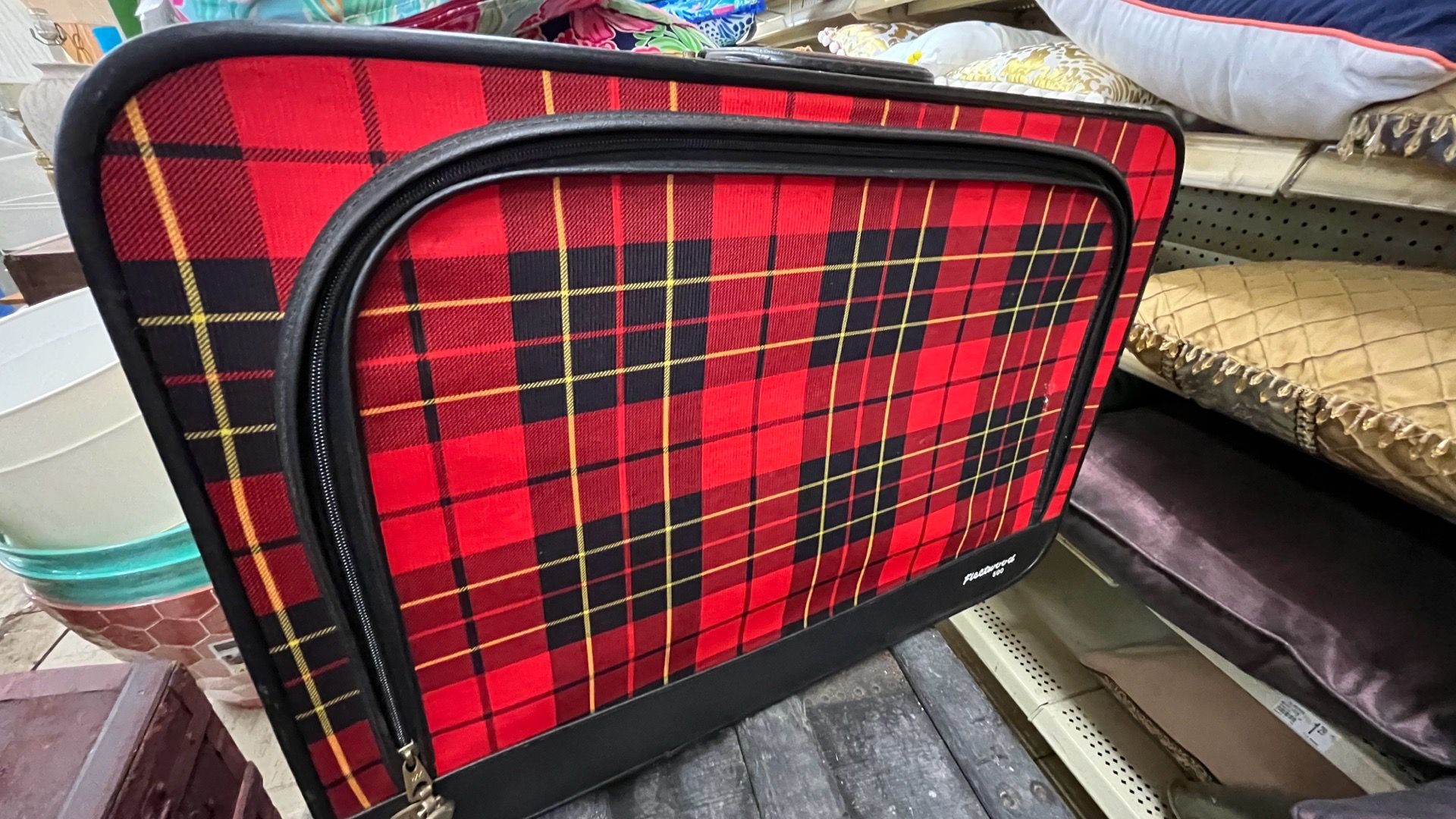 Retro plaid red suitcase