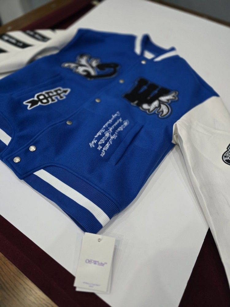 Off-white Varsity Jacket Blue/white Small New