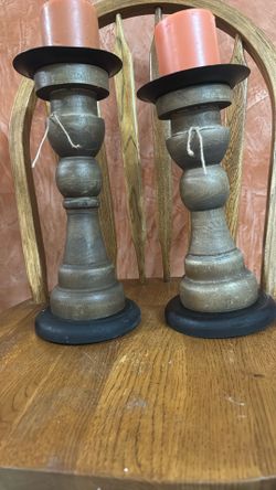 Set Of Two Wood Candles Holder. $16.00