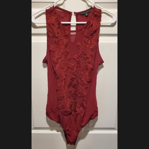 Sexy Mesh + Floral Lace Bodysuit (Size XL) 