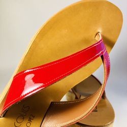 Authentic K. Jacques St Tropez 38 Red Wedge Sandals