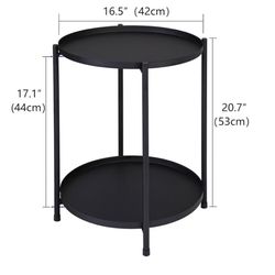 Round Metal Side Table Black Tray Top End Table with Storage, Sofa Couch Bedside Tables Nightstand Snack Tables with Removable 2 Trays for Small Space