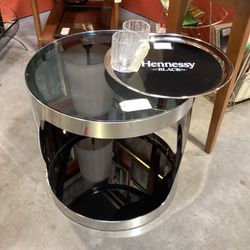 Modern Chrome And Smoke Glass Tab End Table – Style Of Gallotti + Radke