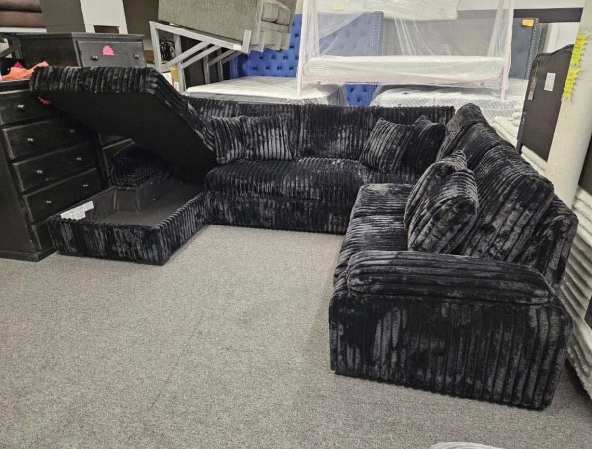 🛋️ NEW!! Sleeper Sectional Sofa w/ Chaise 🚛 Avail E-Z Clean fabric Storage compartment under Chaise Grey (3 total color options) XL Size 12