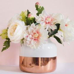 Acent Decor Ceramic Pot White & Bronze Like New Condition 