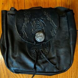 Medieval Leather Pouch/Bag with Dragons! Metal Dragon! Pirate/Festival/SCA/LARP!