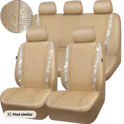 L Premium Bling Rhinestone Car Seat Covers - 9 pc Set … Stylish Protection for Your Vehicle