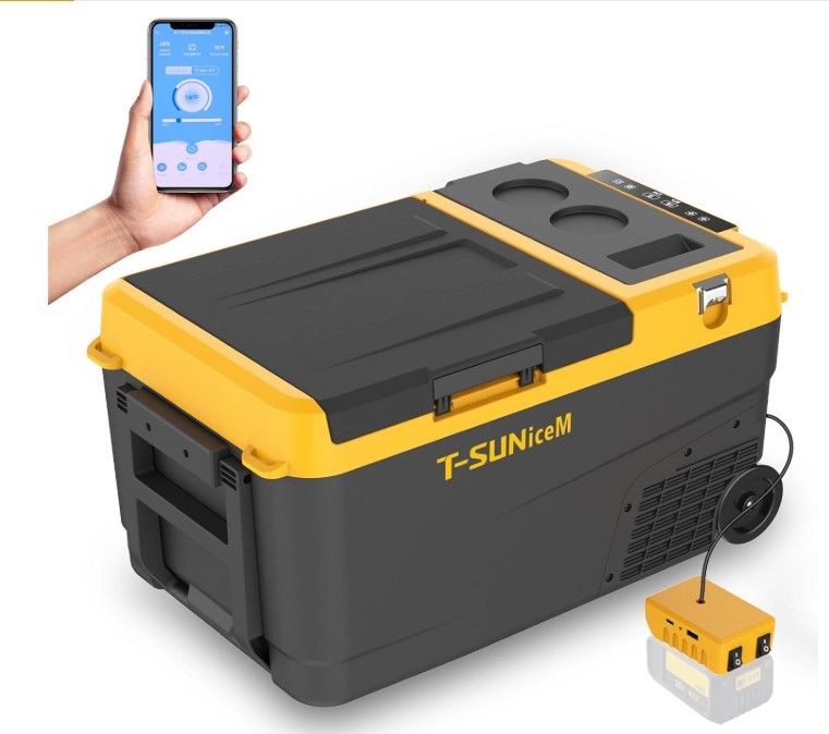 12V Dual-Zone Portable Car Fridge ā 28 Quart Electric Cooler w/ App Control & Battery Adapter