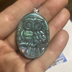 Labradorite Owl Necklace   With Silver Chain 