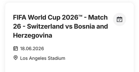 FIFA World Cup Tickets M26 🇨🇭Switzerland vs Bosnia 🇧🇦
