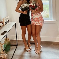 NAVY BLUE WINDOR MINI HOCO DRESS, SIZE SMALL W/ PEARL DETAILS, & ADJUSTABLE STRAPS