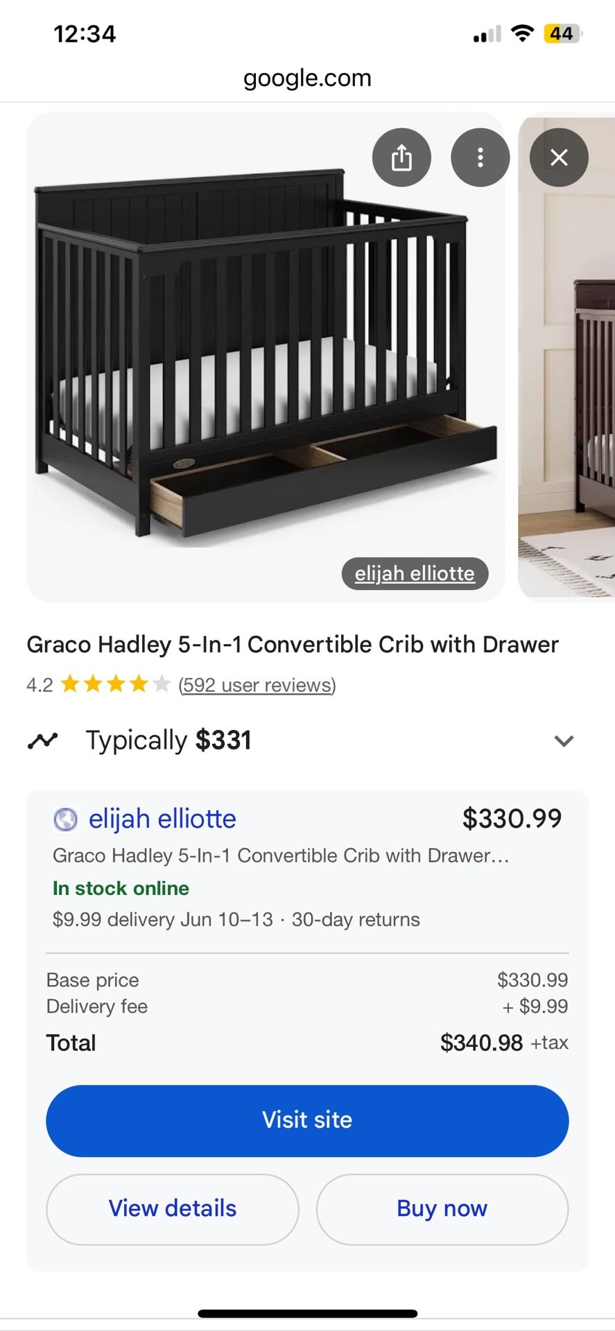 Baby crib with changing Table and Mattress