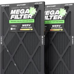 PuroAir Mega Filter - MERV 13 16x25x1 Air Filters For Home With Activated Carbon - Filters Allergens, Pet Dander, Smoke, Dust - Furnace and AC Filters