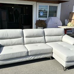Modani Ivory White Leather 90” by 66” 2pc Sectional Sofa with RAF Chaise