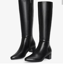 Knee High Boots Women Pointed Toe Boots with Low Heel Full Side Zipper 1.88-Inch Chunky Heel Fall Boots for Women, Tall Long Boots,