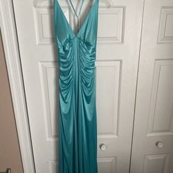 Prom/formal  Teal Gown With Embellished Gemstone Back And Ruching On Sides