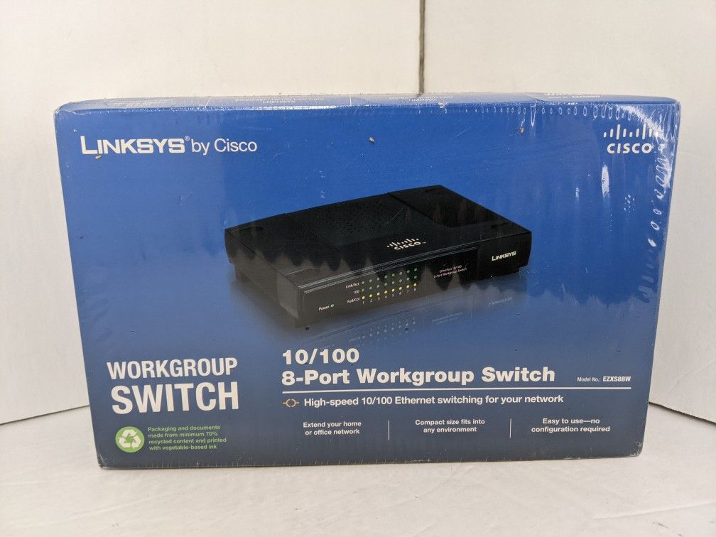 New LINKSYS by Cisco 10/100 8-Port Workgroup Switch EZXS88W High Speed Ethernet - New Sealed 