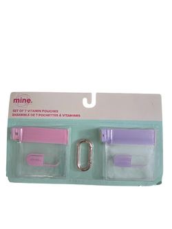 Mine set of seven reusable/resealable vitamin pouches with carabiner.3x3". NWT.