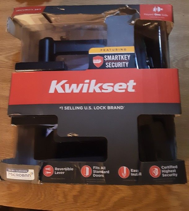 Kwikset Halifax Matte Black Deadbolt and Door Lever Combo With SmartKey