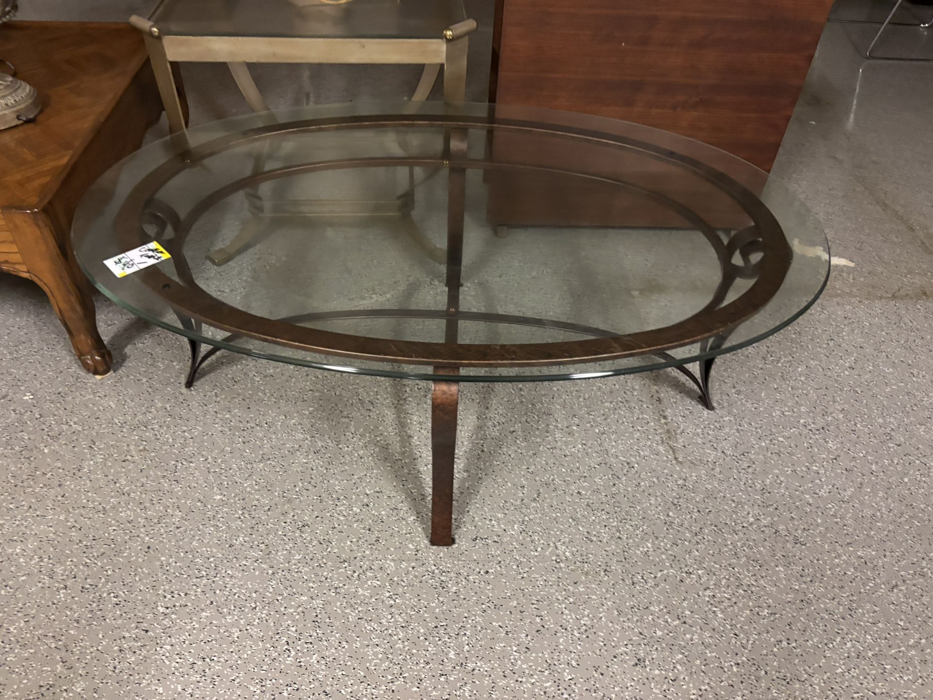 Oval Glass Coffee Table with Metal Base