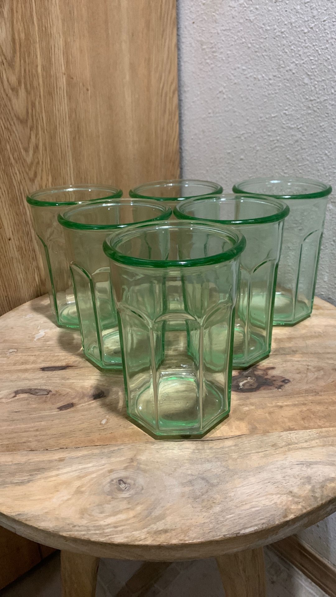 Anchor Hocking Large Depression Glass Light Green Octagonal Tumblers, Set of 6 Vintage Green Glass Anchor Hocking Tumbl