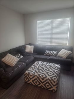 Dark Gray Sectional Sofa with Ottoman